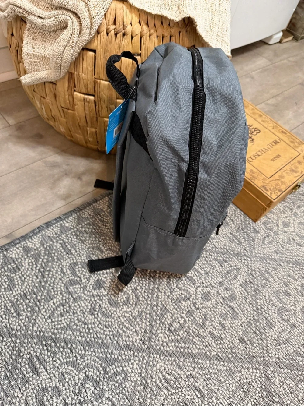 New Kids Gray Everyday Backpack 15” Classic Zip Book Bag with Front Zip Pocket